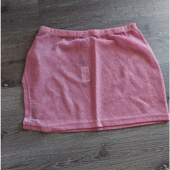 PrettyLittleThing Baby Pink Glitter Split Mini Beach Skirt - Small - Picture 4 of 7